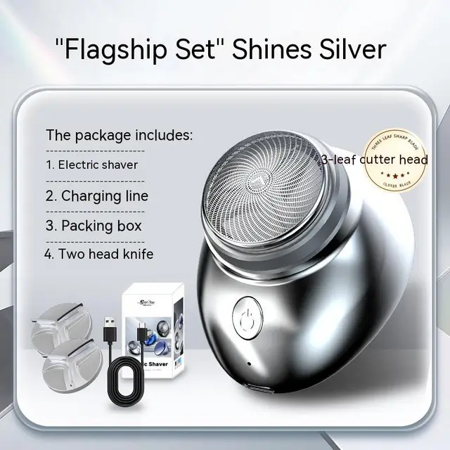 Men's USB Rechargeable Portable Mini Electric Shaver Silver Ice Three Leaf Blade - Shop at LoveMi