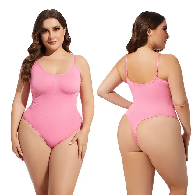 Women's Fashion Simple Seamless Body Shaping Breasted Elastic Jumpsuit Pink T Back - Shop at LoveMi