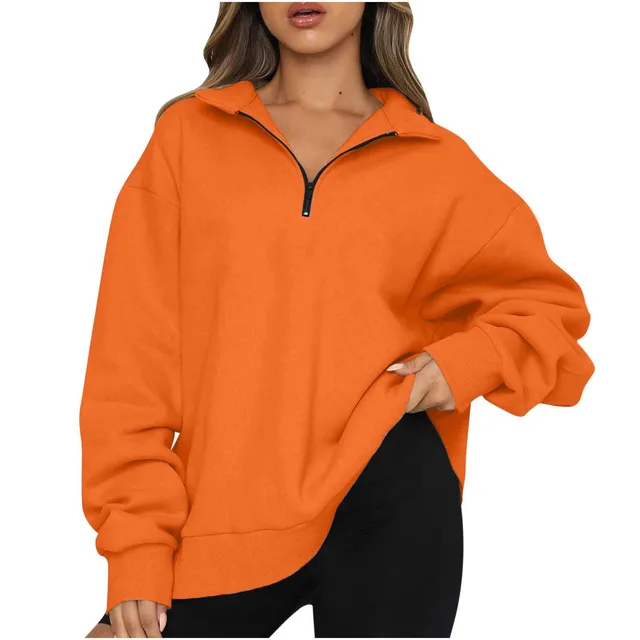Casual Top Half Zipper Pullover Orange - Shop at LoveMi