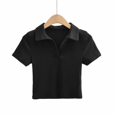 Short sleeved Women's Summer T shirt Slim Fit Slimming Black - Shop at LoveMi