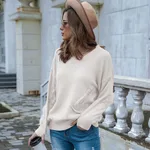 Knitted Pullover Plus Size Women's V-neck Tassel Pocket Pullover Long Sleeve Sweater Female - Apricot