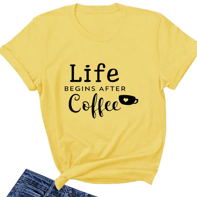 Letter Loose Round Neck T shirt Bright Yellow - Shop at LoveMi