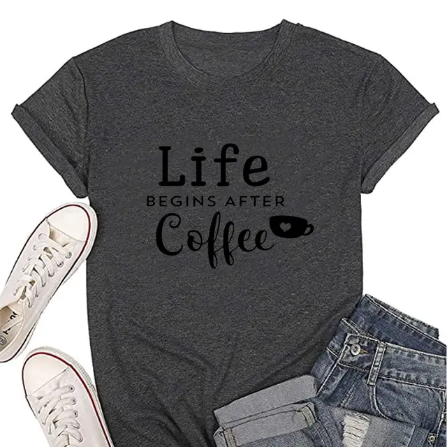 Letter Loose Round Neck T shirt Dark Gray - Shop at LoveMi