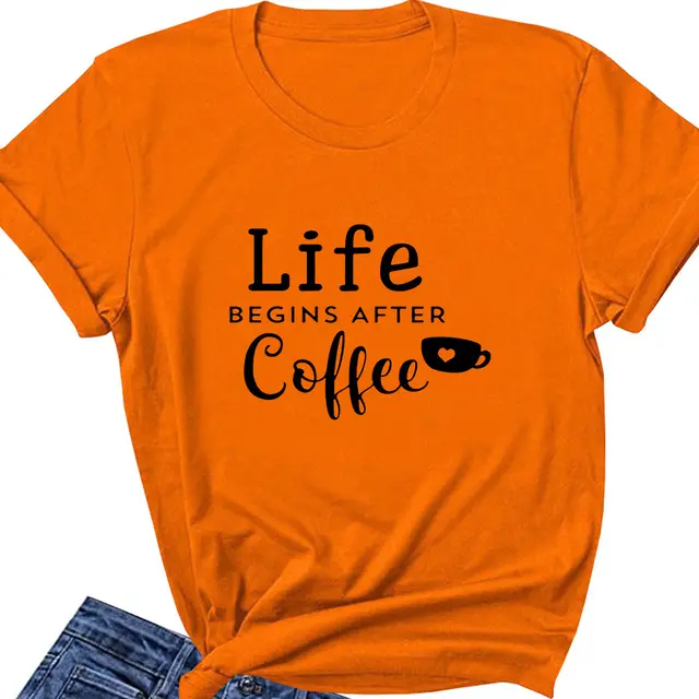 Letter Loose Round Neck T shirt Orange - Shop at LoveMi