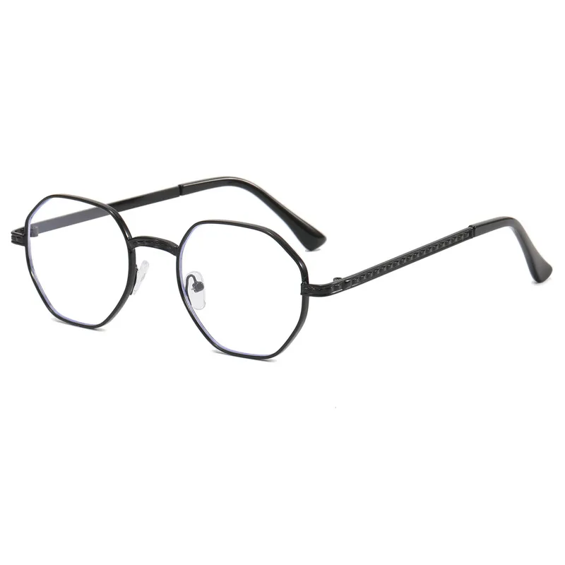 Retro Small Frame Polygon Sun Glasses Personality - Black Frame Plain Light