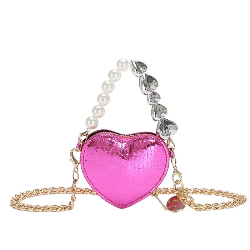 Mini Love shape Pearls Handbag Fashion Cute Chain Lipstick Bag Women's Bright Candy Color Shoulder Messenger Bag Purple - Shop at LoveMi