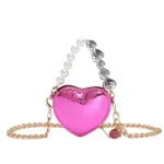 Mini Love-shape Pearls Handbag Fashion Cute Chain Lipstick Bag Women's Bright Candy Color Shoulder Messenger Bag - Purple