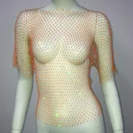 Spicy Vest Fishnet Short Sleeve Top - Orange