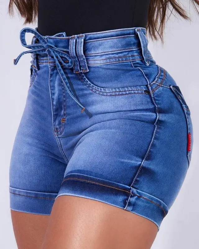 Women's Fashion Casual High Waist Skinny Denim Shorts Blue - Shop at LoveMi