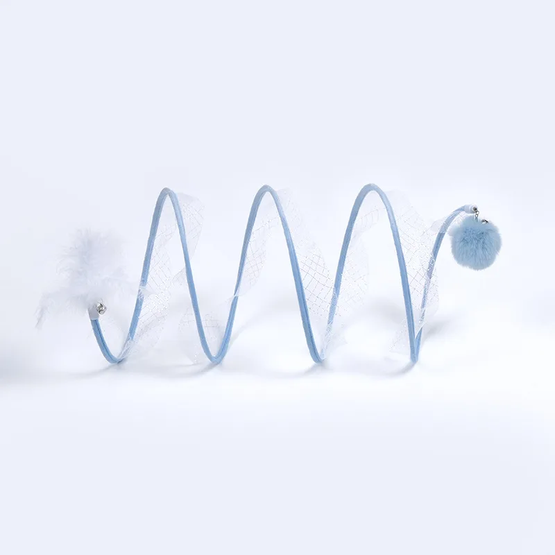 Cat Tunnel Toy Foldable Storage S-type - Small Blue Pompon - View 1