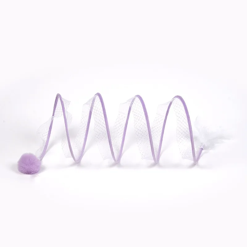 Cat Tunnel Toy Foldable Storage S-type - Small Purple Pompon - View 1