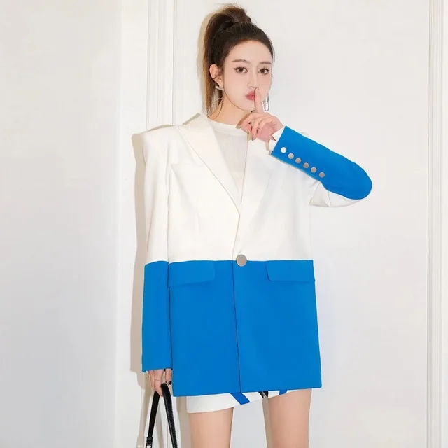 Women's Loose Casual Patchwork Suit Jacket Picture Color - Shop at LoveMi