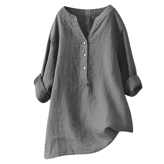 Loose Solid Color Cotton And Linen Top Shirt Gray - Shop at LoveMi