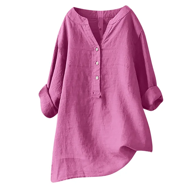 Loose Solid Color Cotton And Linen Top Shirt Rose Red - Shop at LoveMi