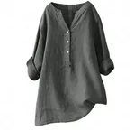 Loose Solid Color Cotton And Linen Top Shirt - Slabstone Gray