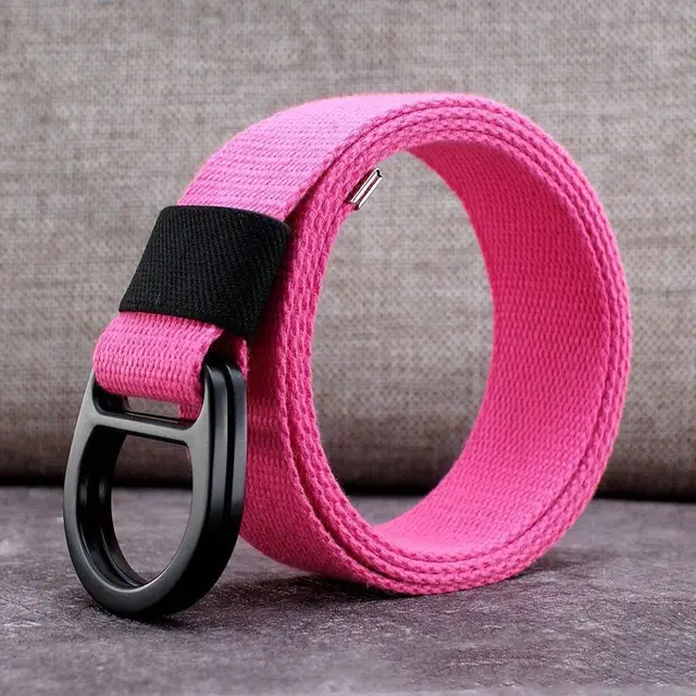 Men's Outdoor Leisure Canvas Belt Double Ring Buckle Pink - Shop at LoveMi