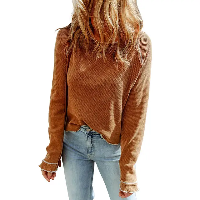 New Autumn Thin Solid Color Bottoming Shirt For Women Brown - Shop at LoveMi