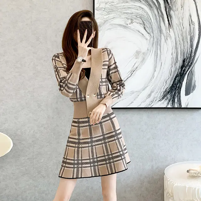 Classic Style Knit Two piece Suit Khaki Suit - Shop at LoveMi