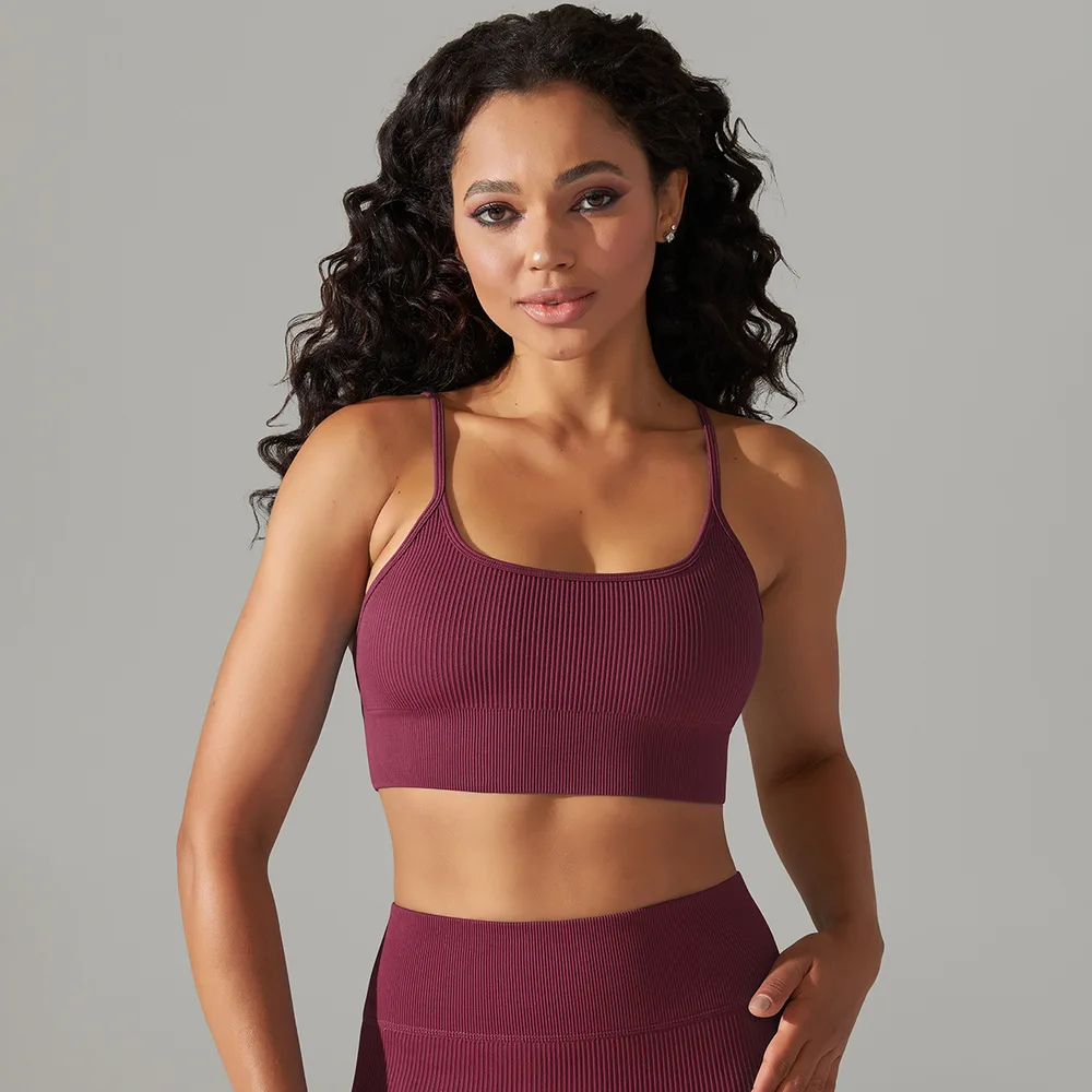 Yoga Clothes Suit Seamless High Waist Women - Spaghetti Strap Bra Coffee