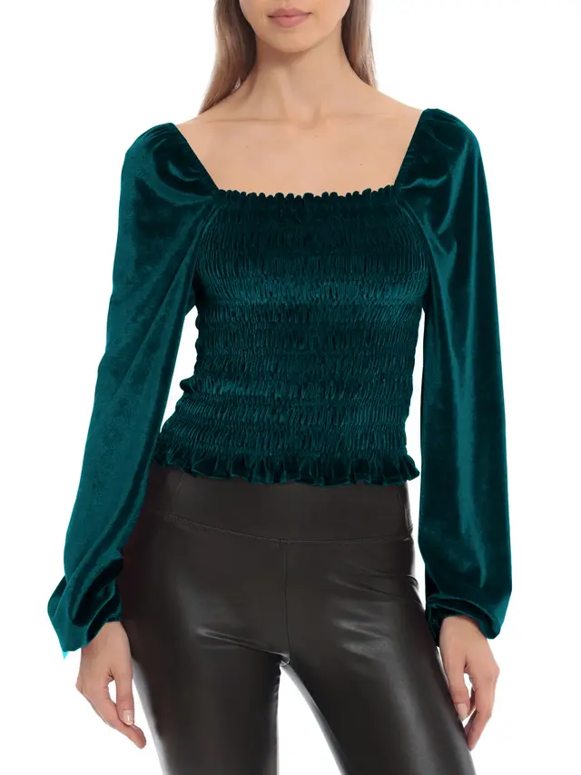 Elegant Suede Long Sleeve Top Dark Green - Shop at LoveMi