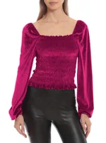 Elegant Suede Long Sleeve Top - Rose Red