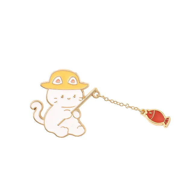 Cute Cartoon Cat Fishing Style Badge Brooch Xz0487 - Shop at LoveMi