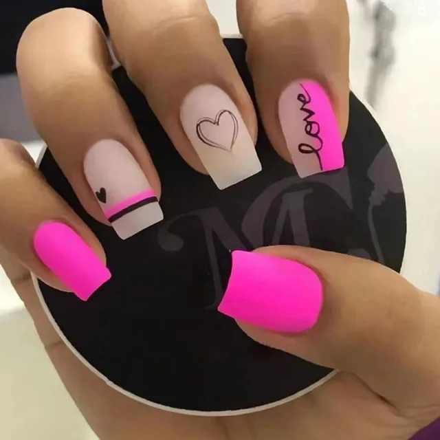 Manicure Valentine's Day Fake Nails Love Magenta - Shop at LoveMi