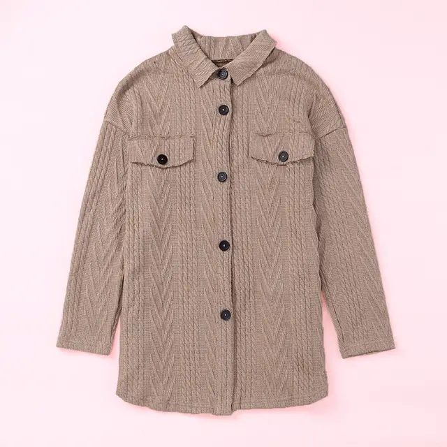 Women's Autumn Winter Shirt Three dimensional Jacquard Long sleeved Casual Jacket Khaki - Shop at LoveMi