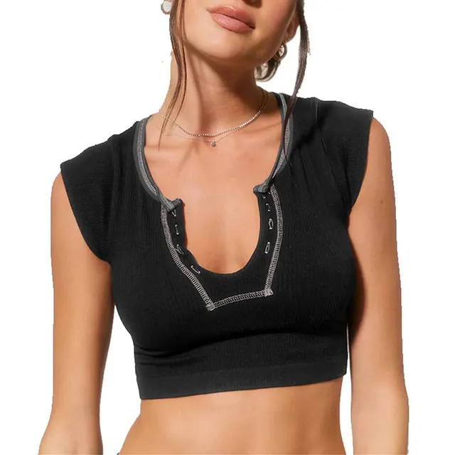 Women's Short sleeved Slim fit Ultra short Sexy Top Black - Shop at LoveMi