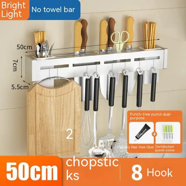 Kitchen Stainless Steel Knife Holder Punch free Chopstick Canister Storage Hook Rack Silver 50Cm2 Without Rod - Shop at LoveMi