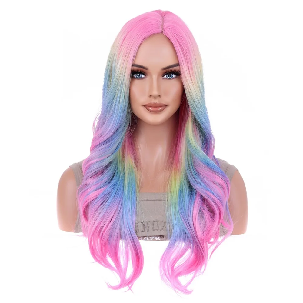 Center-parted Bangs Wig Female Top Pink - Colour