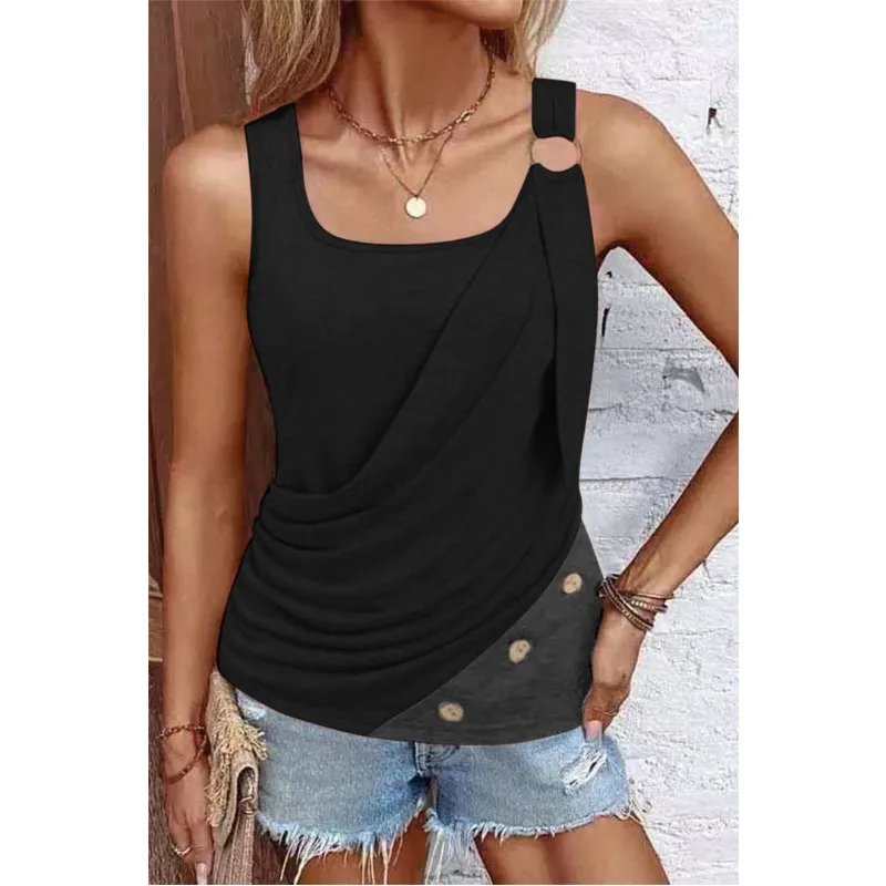 Fashion Women's Button Vest Camisole - Black