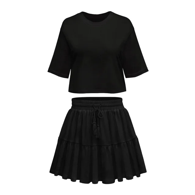 Short Sleeve Loose Crew Neck Top Suit Black - Shop at LoveMi
