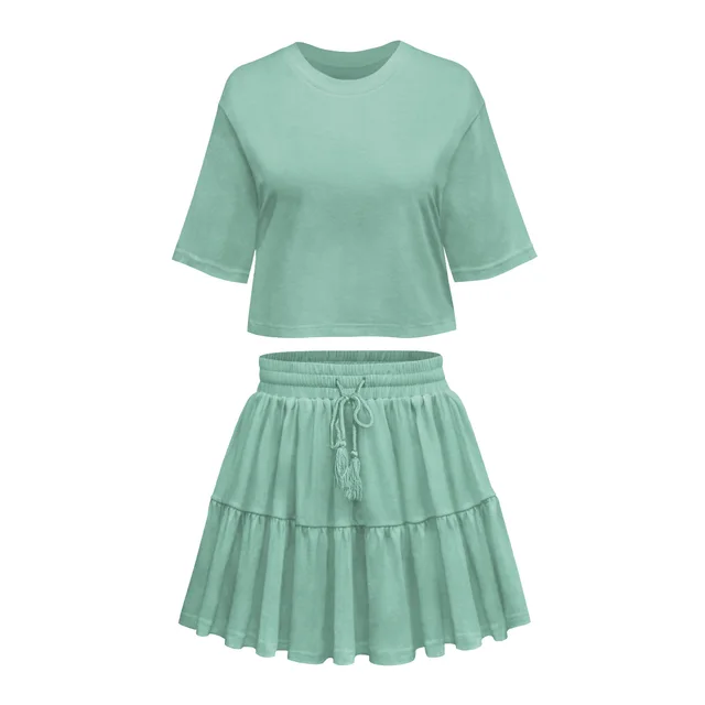 Short Sleeve Loose Crew Neck Top Suit Light Green - Shop at LoveMi