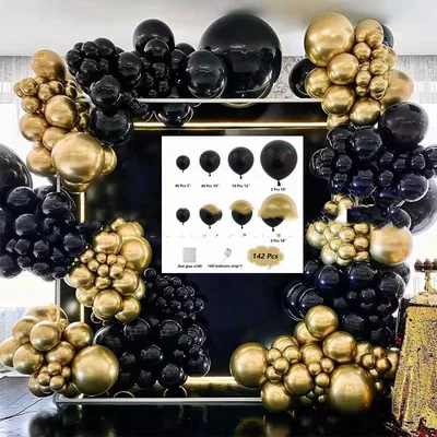 Black Gold Sequined Theme Party Balloon Set 142Pcs Black Gold Set - Shop at LoveMi