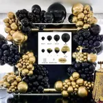 Black Gold Sequined Theme Party Balloon Set - 142Pcs Black Gold Set