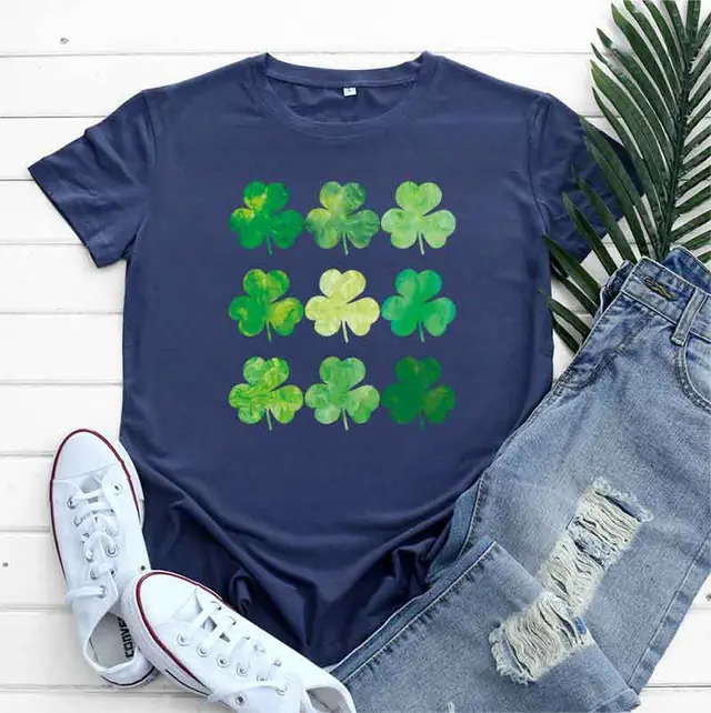 St Patrick's Day Cotton Women's Short Sleeve Dark Blue - Shop at LoveMi