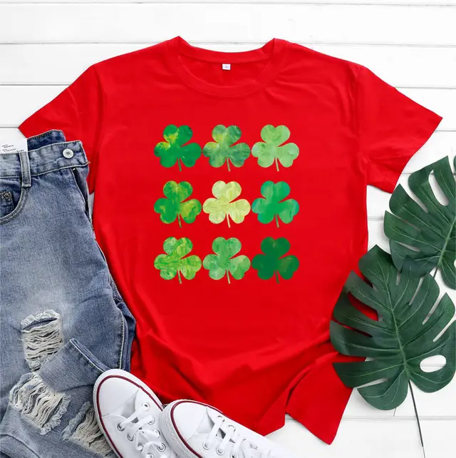 St Patrick's Day Cotton Women's Short Sleeve Red - Shop at LoveMi