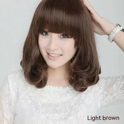 Women's Rinka Haircut Mid length Straight Hair Long Hair With Bangs Fashion Curly Hair Light Brown - Shop at LoveMi