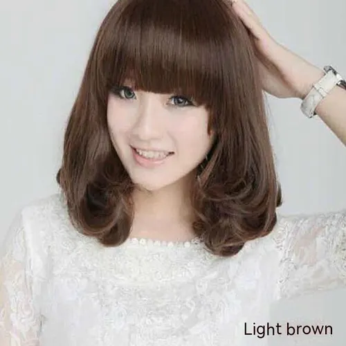 Women's Rinka Haircut Mid length Straight Hair Long Hair With Bangs Fashion Curly Hair Light Brown - Shop at LoveMi