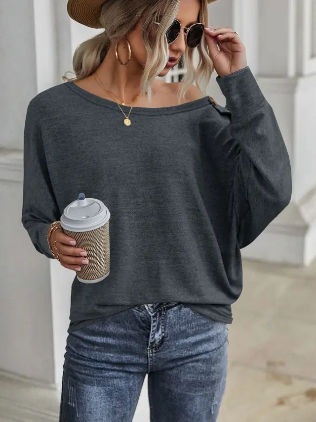 Women's Autumn And Winter New Button Long Sleeve Lady Temperament Commuter Shirt Dark Gray - Shop at LoveMi