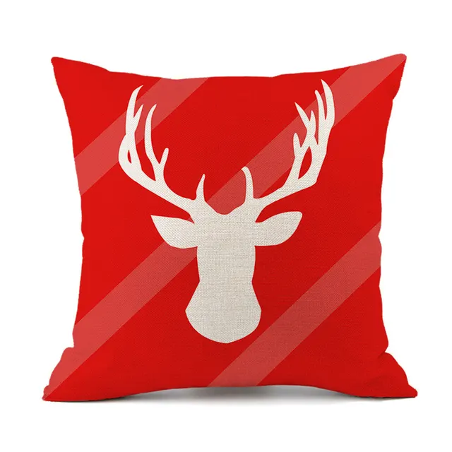 Christmas Elk Santa Claus Red Festive Printed Linen Cushion Style 3 - Shop at LoveMi