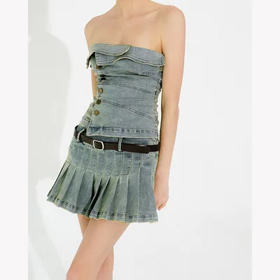 Spicy Girl Denim Top Short Skirt Two Piece Set Denim Suit - Shop at LoveMi