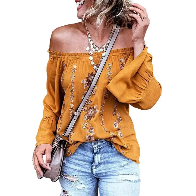 Spring And Autumn Floral Flounce Fashion Shirt Yellow - Shop at LoveMi