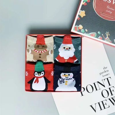 Women's Cute Fashion Mid calf Christmas Stockings Gift Box Snowman Gift Box Free Size - Shop at LoveMi