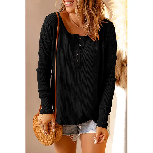 Solid Color Bottoming Shirt For Women Lc25115225 Black - Shop at LoveMi