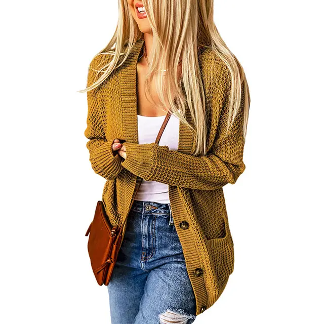 Cardigan Sweater Cardigan Knitted Single breasted Coat Khaki - Shop at LoveMi