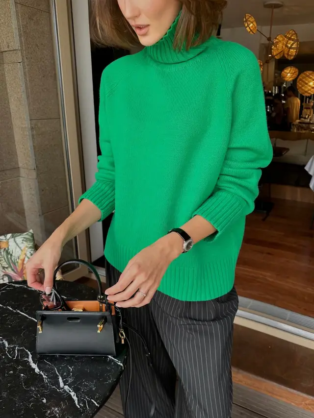 Elegant Commuter Versatile Solid Color Raglan Sleeve Sweater Green - Shop at LoveMi