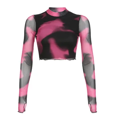 Slim Half Turtleneck Blooming Sleeves Sheer Top Color L - Shop at LoveMi