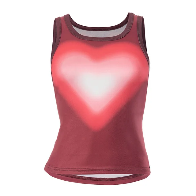 Heart Printing Sleeveless Vest Bare Midriff Slim Fit All matching Sleeveless Shirt Red - Shop at LoveMi
